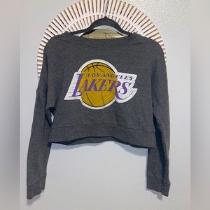 NBA Hardwood Classics Los Angeles LA Lakers Cropped Sweatshirt Gray Sz M